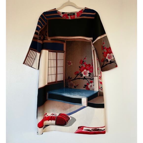 EUC Cop.Copine Paris Megumi Robe Dress Size 40 Shift 3/4 Sleeve Graphic Print - Picture 12 of 14